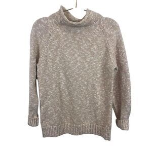 LL BEAN Cream White Knit Turtleneck‎ Sweater Size S Petite 100% Cotton